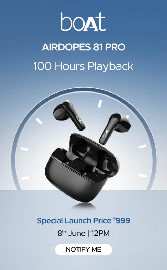 Boat Airdopes Atom 81 Pro Teases with 100 Hours Playback Time on Amazon
