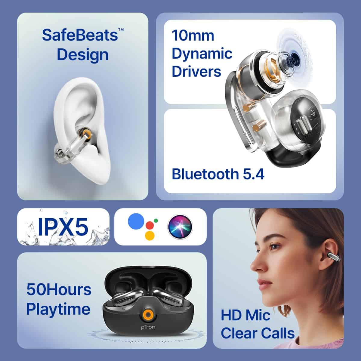 Close-up of the earbuds highlighting the touch control area