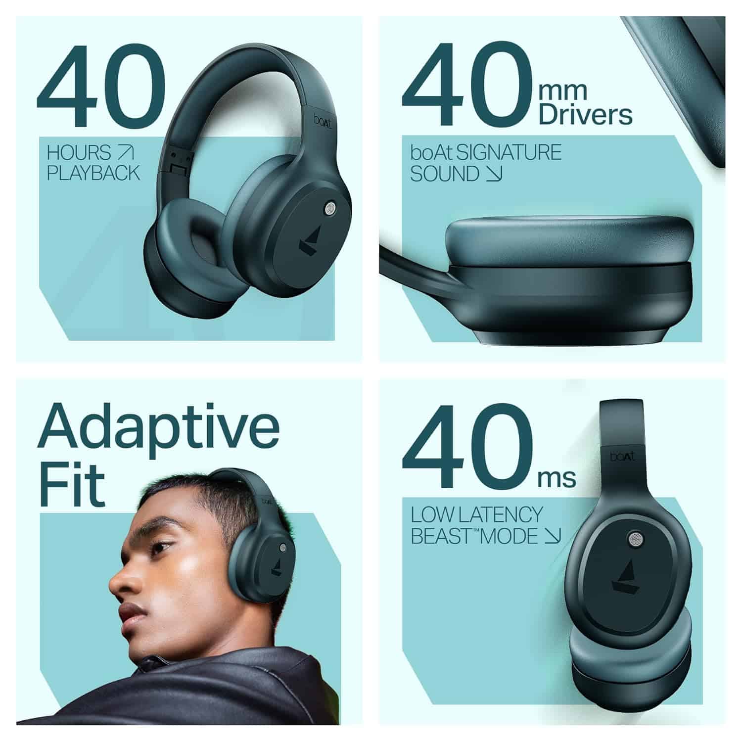 Front view of boAt Rockerz 421 wireless headphones displaying the matte finish and design style