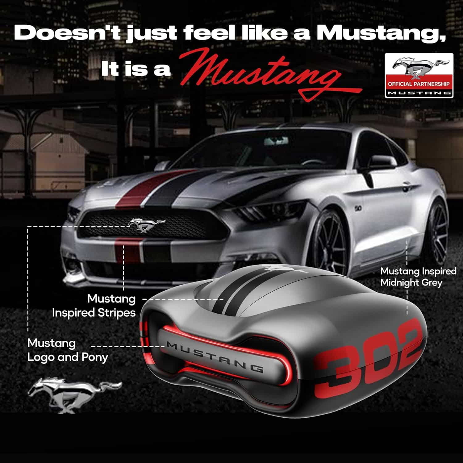 Goboult Mustang Torq earbuds with car-inspired case design